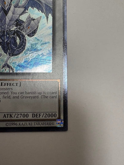 Yugioh Ice Conclave of the Dragon Trishula English Relief card from North America with visible dent on bottom back