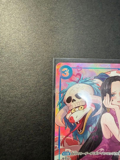 One Piece trading cards featuring Boa Hancock SR and S-Snake R characters from Japan