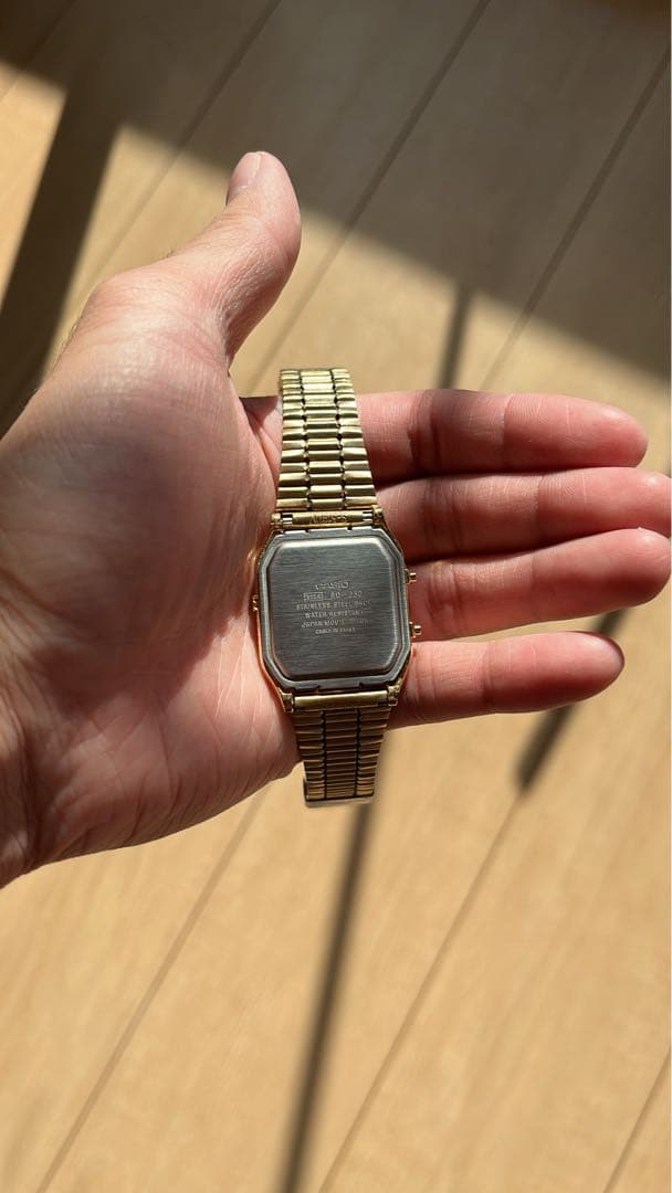 Casio Digital Square Watch with Gold Metal Band and Steel Back — Japan Import