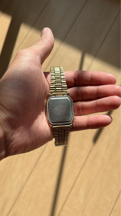Casio Digital Square Watch with Gold Metal Band and Steel Back — Japan Import