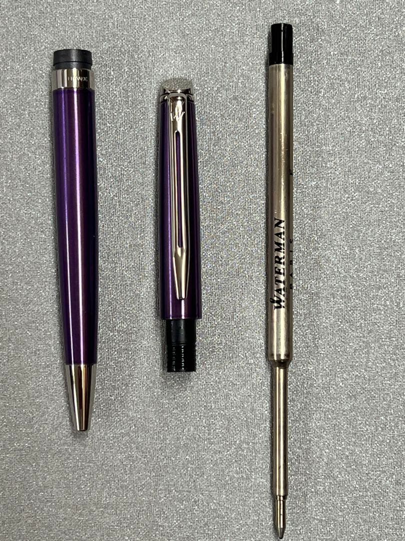 Waterman and Cross Ballpoint Pen Set with Two Metal Pens in Navy Blue and Purple — Japan Import