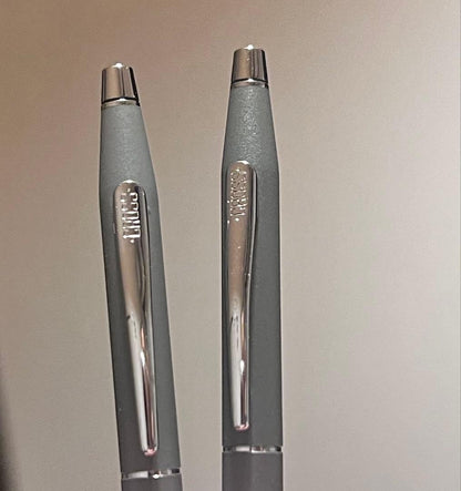 Cross dual tip pen and mechanical pencil set in gray two-tone with Cross logo made in USA
