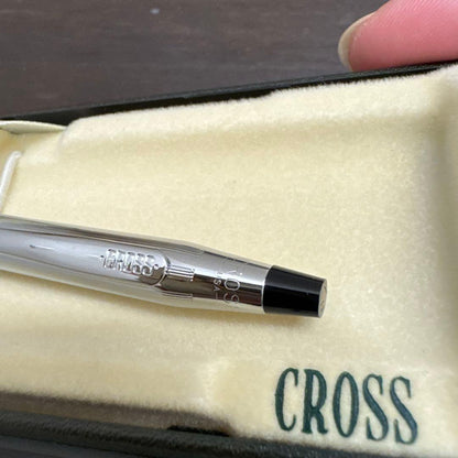 Cross brand silver ballpoint pen with green case and aged white outer case from Japan import