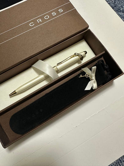 Cross Ballpoint Pen White Metal Elegant Design with Attached Case