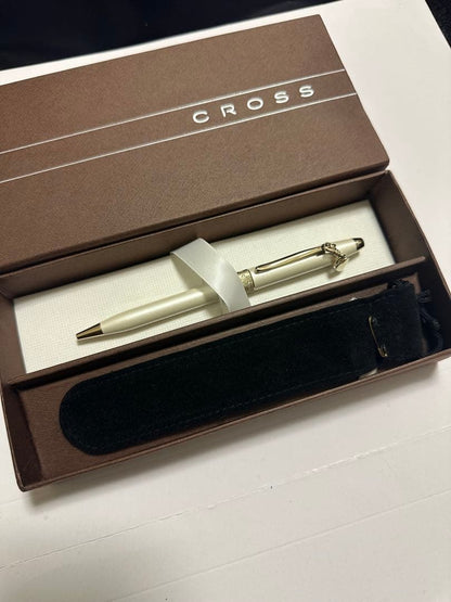 Cross Ballpoint Pen White Metal Elegant Design with Attached Case