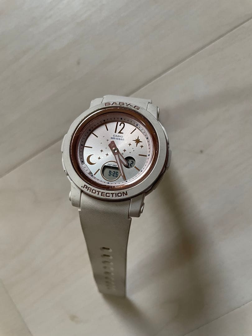 Casio Baby-G Ladies Watch BGA-290DS with Gold and White Bezel and White Band — Japan Import