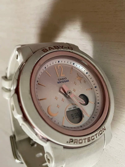 Casio Baby-G Ladies Watch BGA-290DS with Gold and White Bezel and White Band — Japan Import