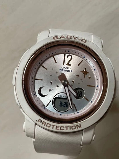 Casio Baby-G Ladies Watch BGA-290DS with Gold and White Bezel and White Band — Japan Import