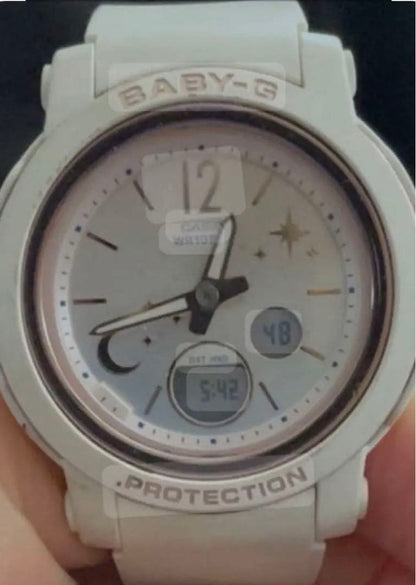 Casio Baby-G Ladies Watch BGA-290DS with Gold and White Bezel and White Band — Japan Import
