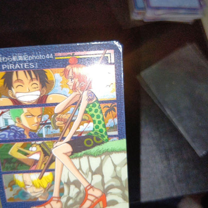 One Piece Visual Adventure Mugiwara Voyage Photo 44 single Japanese card with visible scratches and scuffs