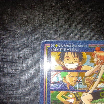 One Piece Visual Adventure Mugiwara Voyage Photo 44 single Japanese card with visible scratches and scuffs