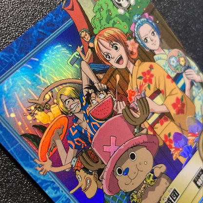 One Piece Carddass Hyper Battle card S101 showing Luffy and Straw Hat Pirates at fireworks viewing