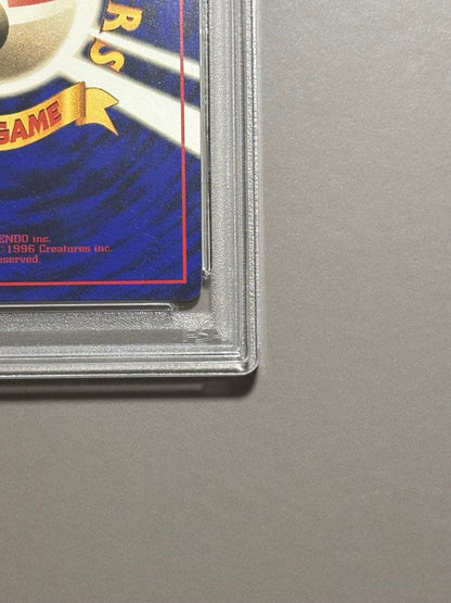 Pokémon Mew Glitter Old Back Promo card No.151 PSA graded with glossy finish and minor wear visible