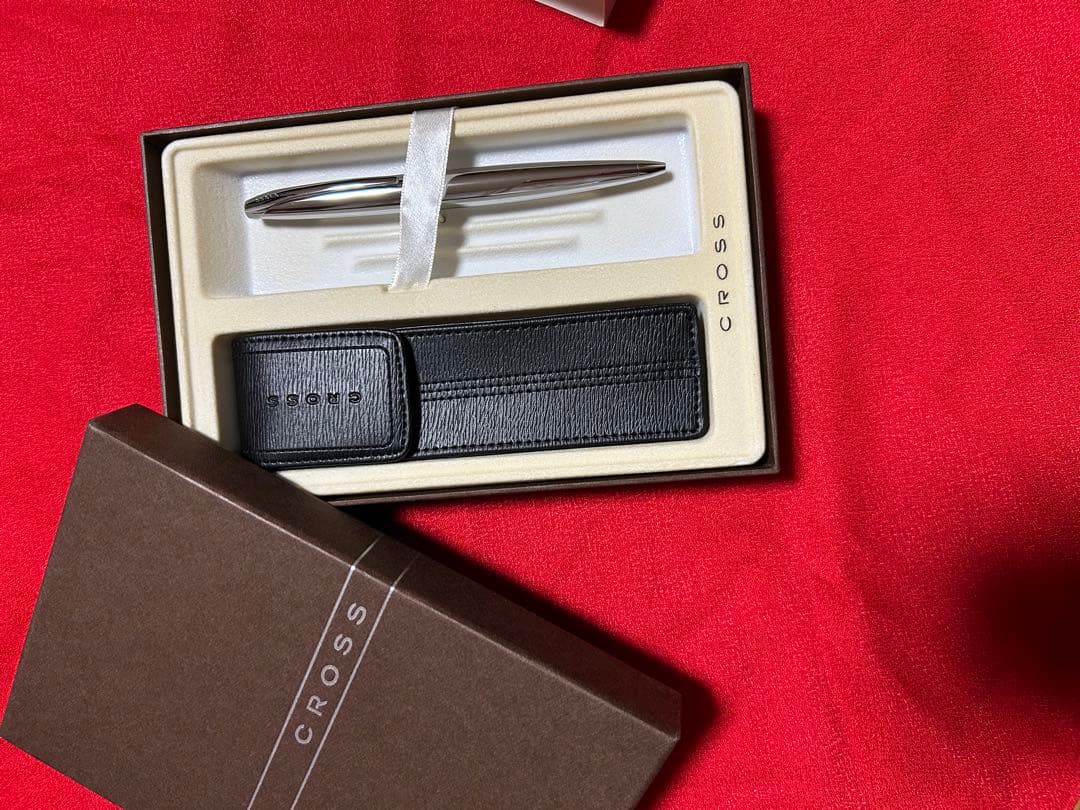 Cross Silver Ballpoint Pen with Leather Case