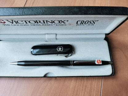 Victorinox Cross Collaboration Black Ballpoint Pen and Swiss Army Knife Set
