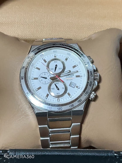 Casio Edifice Chronograph Watch Silver and White Stainless Steel 10 ATM Water Resistant — Japan Import