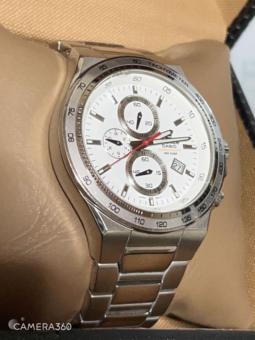 Casio Edifice Chronograph Watch Silver and White Stainless Steel 10 ATM Water Resistant — Japan Import