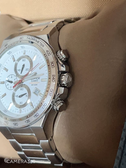 Casio Edifice Chronograph Watch Silver and White Stainless Steel 10 ATM Water Resistant — Japan Import