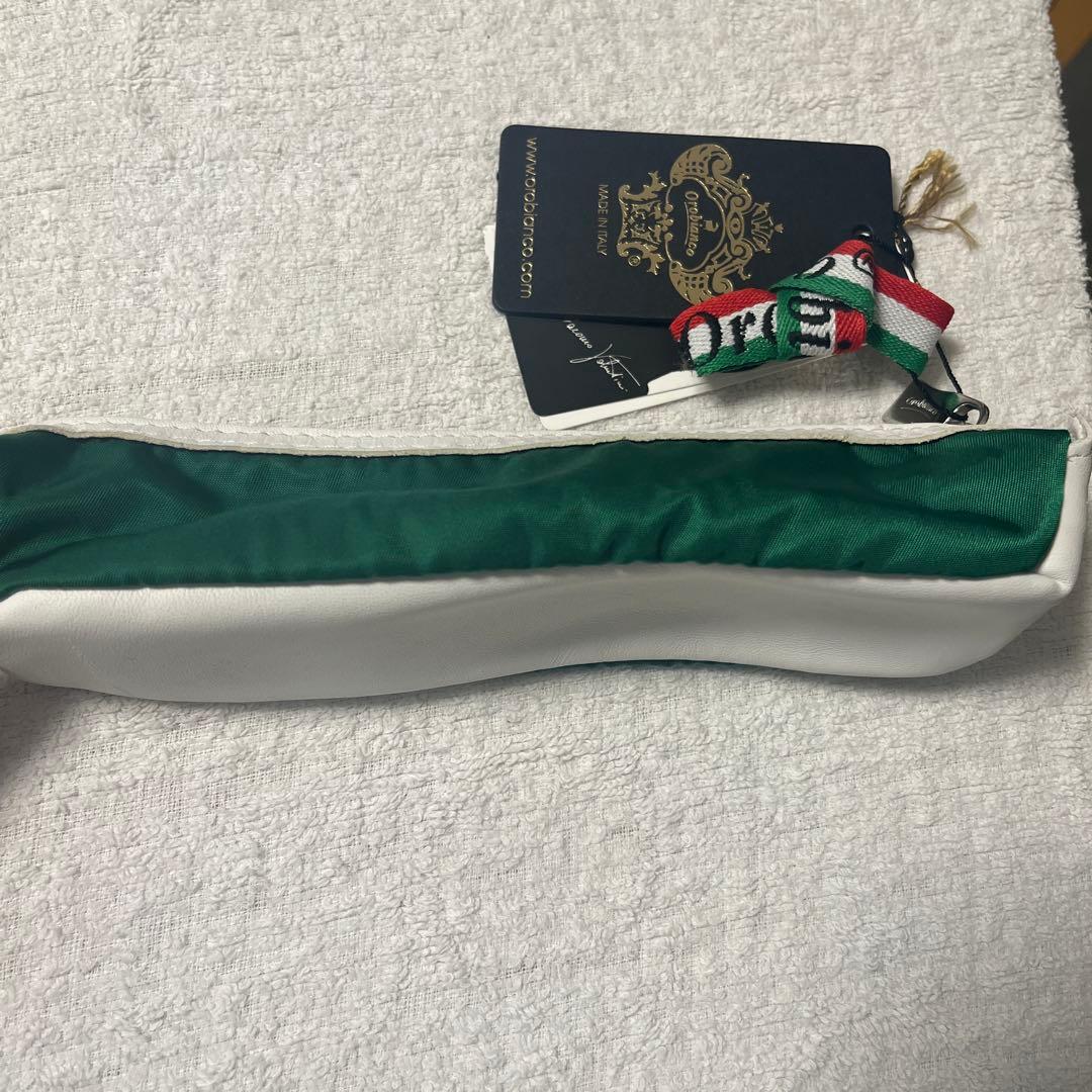 Orobianco Leather Green Zippered Pencil Case with Ribbon and Cleaning Cloth