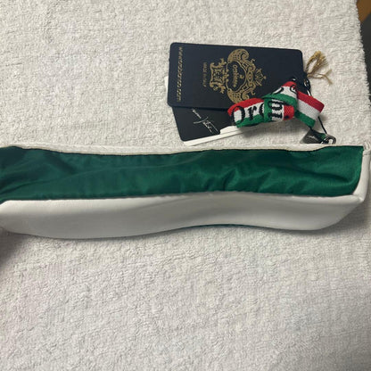 Orobianco Leather Green Zippered Pencil Case with Ribbon and Cleaning Cloth