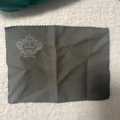 Orobianco Leather Green Zippered Pencil Case with Ribbon and Cleaning Cloth
