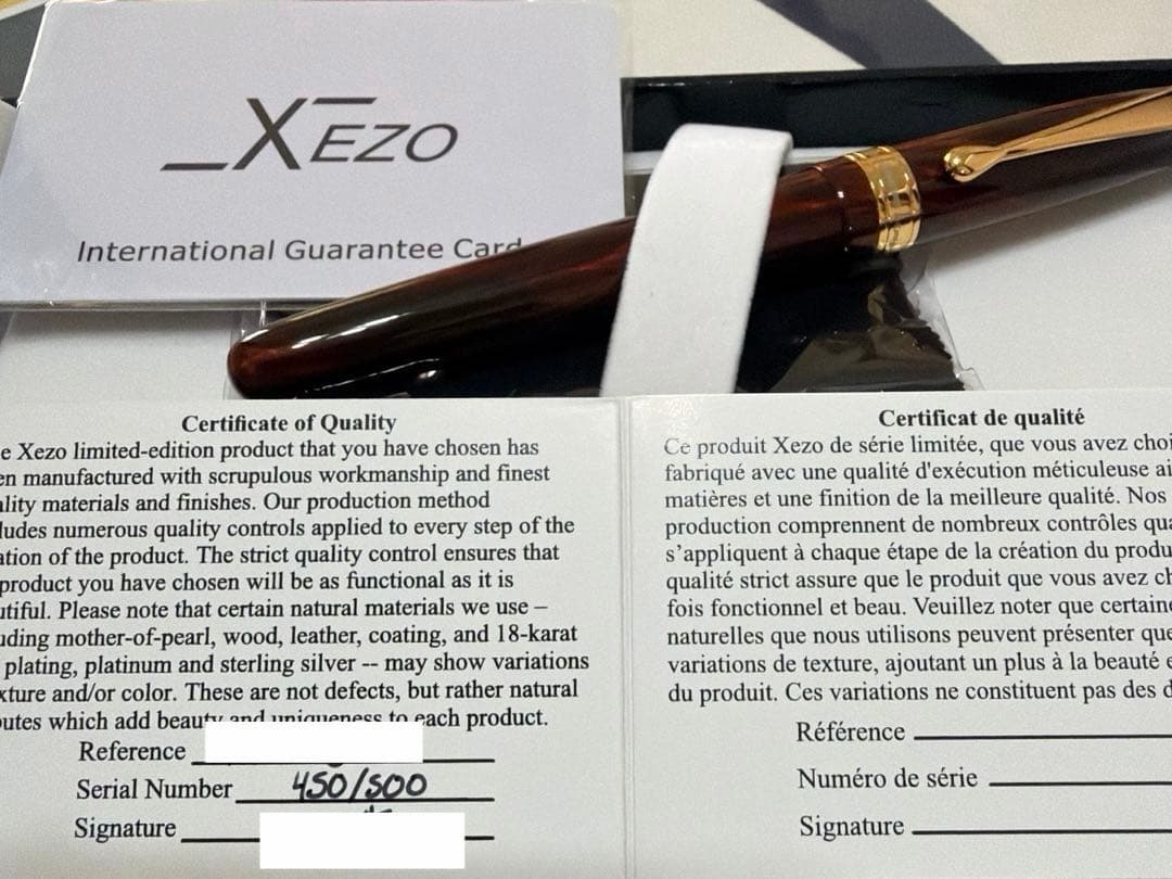 Xezo Handmade Fountain Pen Body No Ink with Guarantee Box, Cross & Case — Japan Import