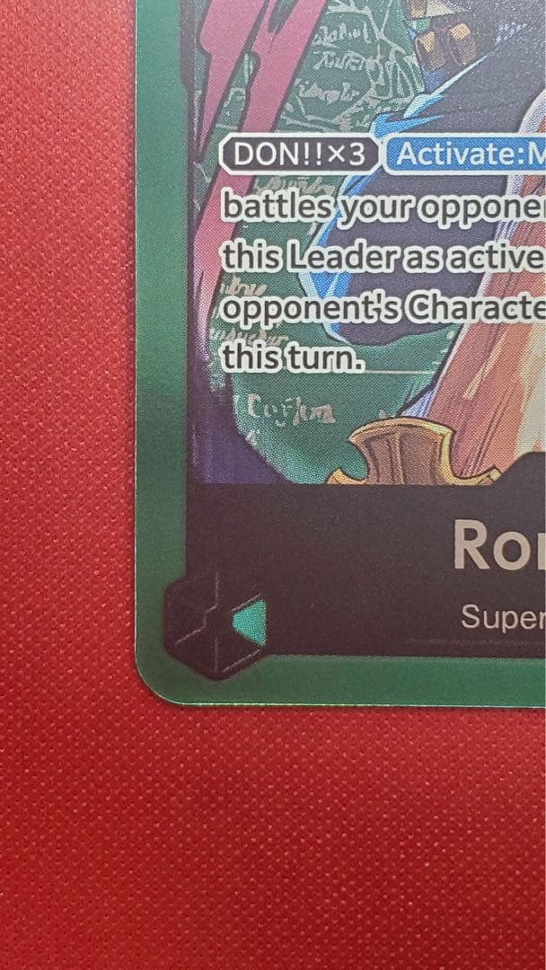 One Piece Card Game Roronoa Zoro Leader Card OP12-020 showing front design, Japan import, stored in sleeve