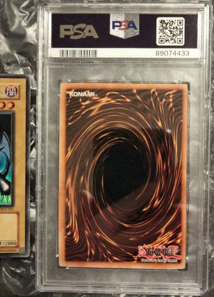 Yu-Gi-Oh! Red-Eyes Black Dragon SDJ-001 Ultra Rare English trading card with yellowed surface