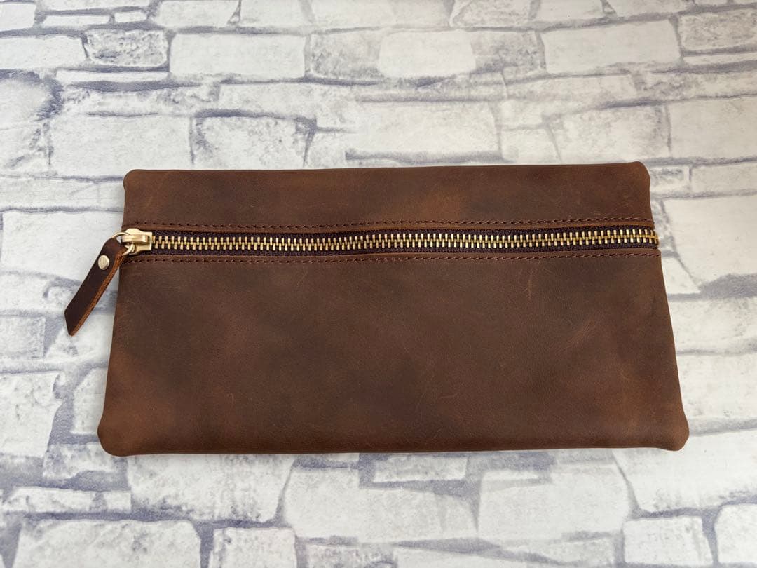 Crazy Horse Leather Premium Leather Pen Case Brown Genuine Leather Large Capacity Office and School Stationery Storage