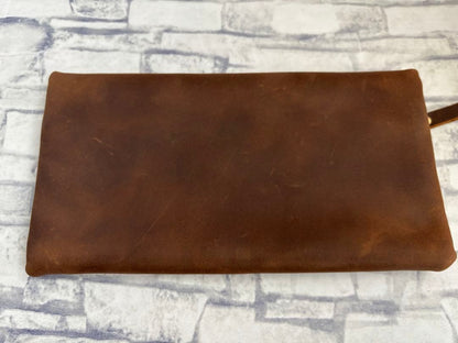 Crazy Horse Leather Premium Leather Pen Case Brown Genuine Leather Large Capacity Office and School Stationery Storage