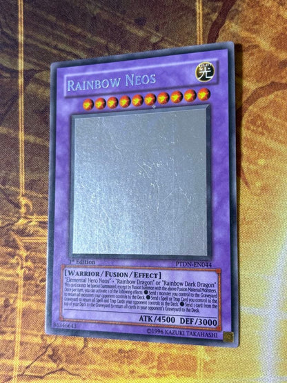 Bandai Yu-Gi-Oh Rainbow Neos English Holographic Ghost 1st edition trading card with visible scratches