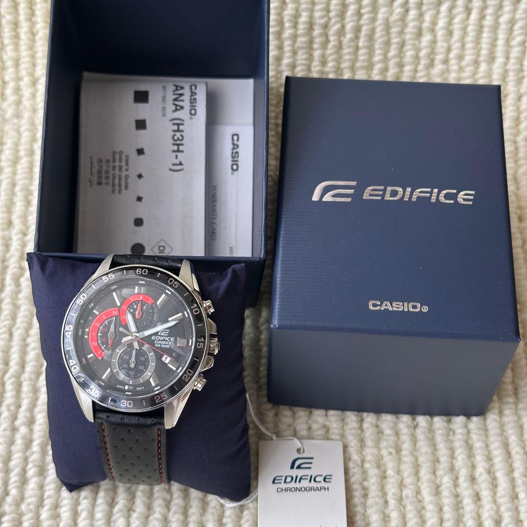 Casio Edifice Men's Watch with Black and Red Design, 100M Water Resistance, Chronograph — Japan Import