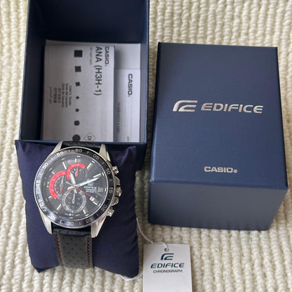 Casio Edifice Men's Watch with Black and Red Design, 100M Water Resistance, Chronograph — Japan Import