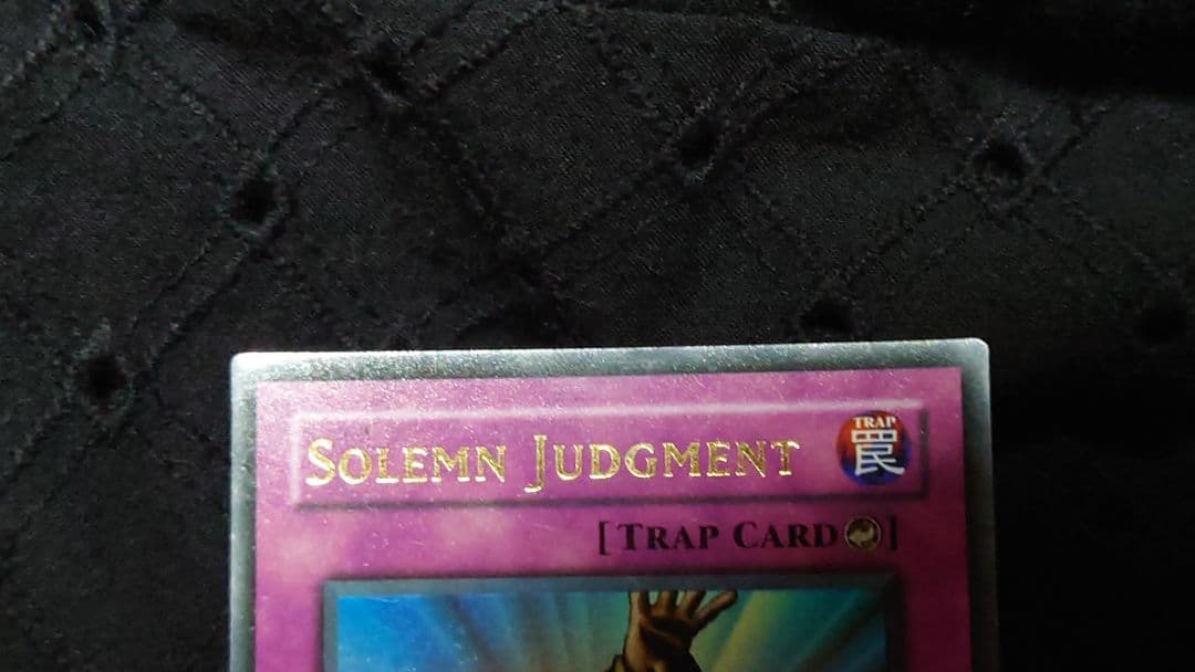 Yugioh SOLEMN JUDGMENT Ultra Rare Counter Trap Card Old Asia Version showing front with visible wear