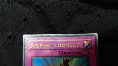 Yugioh SOLEMN JUDGMENT Ultra Rare Counter Trap Card Old Asia Version showing front with visible wear