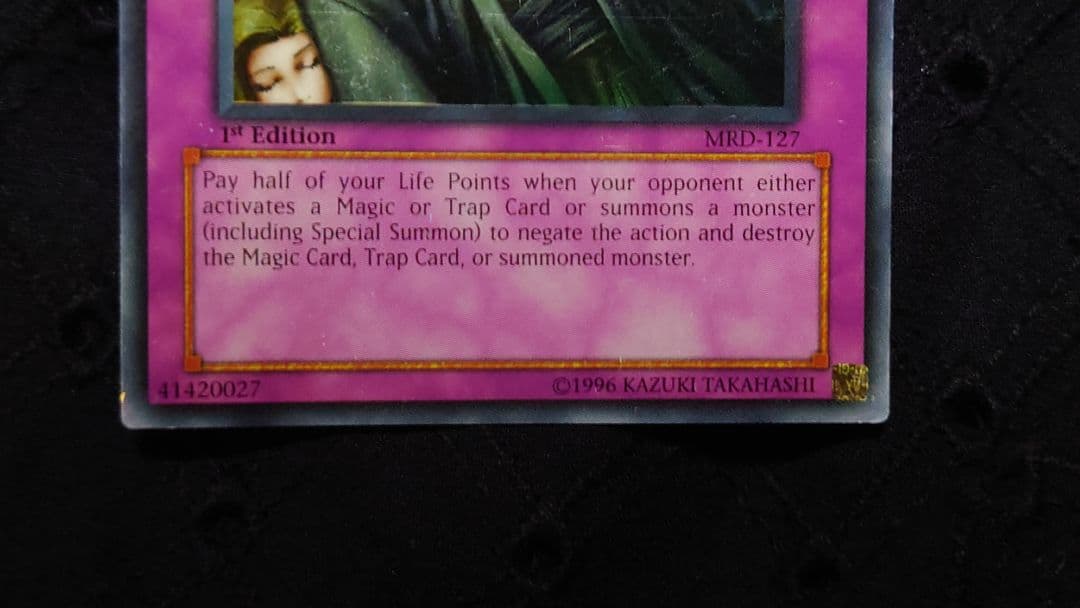 Yugioh SOLEMN JUDGMENT Ultra Rare Counter Trap Card Old Asia Version showing front with visible wear