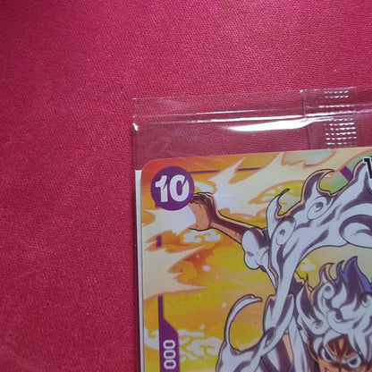 Unopened One Piece Monkey D. Luffy P-041 purple promo card in protective packaging with Japanese text
