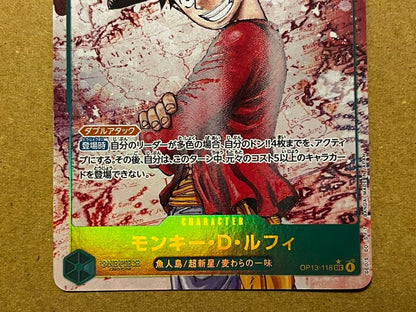 One Piece Monkey D. Luffy OP13-118 SEC trading card featuring Double Attack and Don!! effect