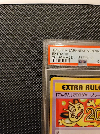 Pokemon Extra Rule Series III 1998 PSA10 Gem Mint card showing Meowth with 20 damage, Japan import