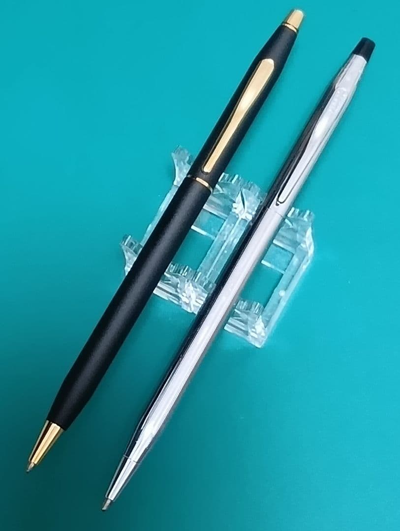 Set of two CROSS Classic Century vintage twist ballpoint pens in matte black and silver chrome colors