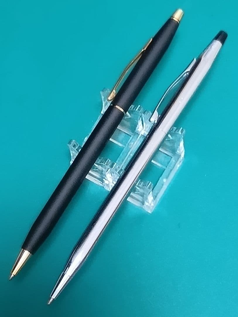 Set of two CROSS Classic Century vintage twist ballpoint pens in matte black and silver chrome colors