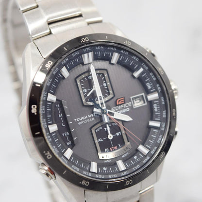 Casio Edifice Chronograph Radio Solar Watch Model EQW-A1100DB-1AJF with Black/Silver Finish — Japan Import