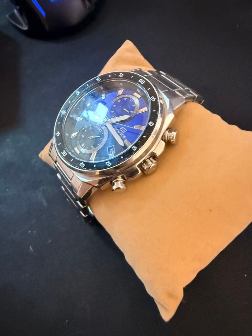 Casio Edifice Chronograph Watch with Blue Dial and Date — Japan Import