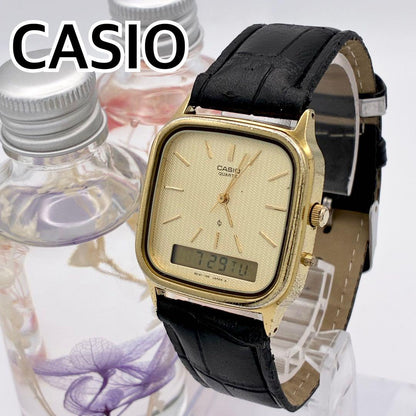 Casio Analog-Digital Wristwatch with New Battery and Gold Dial for Men — Japan Import