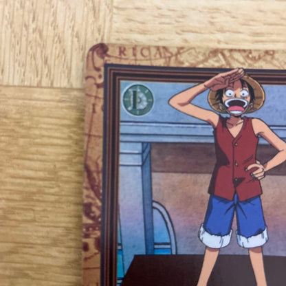 One Piece Carddass Hyper Battle Luffy Pirate King Path game card set from Japan, showing front and back sides