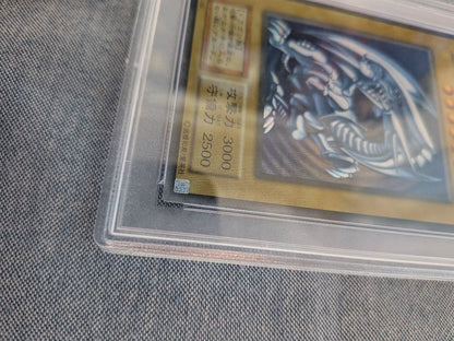 Blue-Eyes White Dragon PSA10 graded card from 25th Anniversary Ultimate Kaiba Set in protective plastic