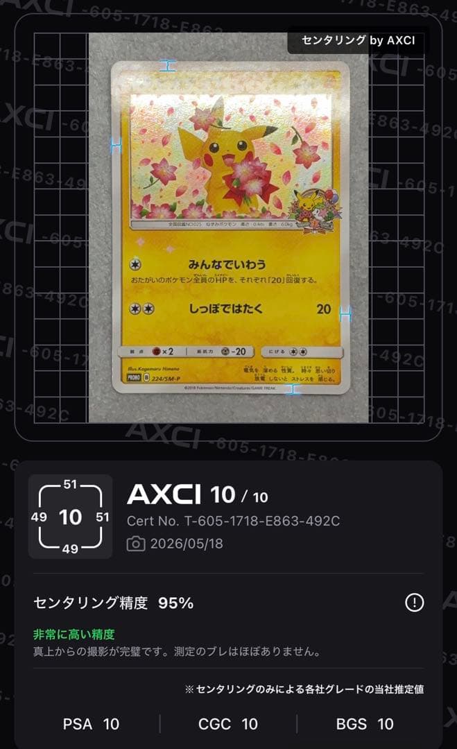 Pokemon Center 20th Anniversary Pikachu promotional card 224/SM-P in protective sleeve with loader and cardboard support