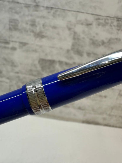 Used CROSS ballpoint pen with blue body, silver accents, and dedicated case