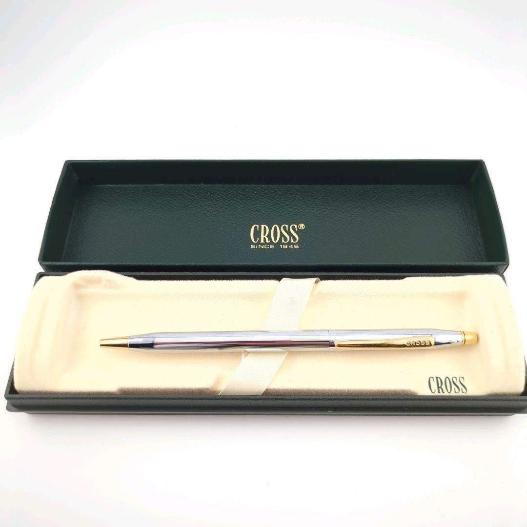 CROSS Silver Gold Ballpoint Pen with Case - Authentic Japanese Import