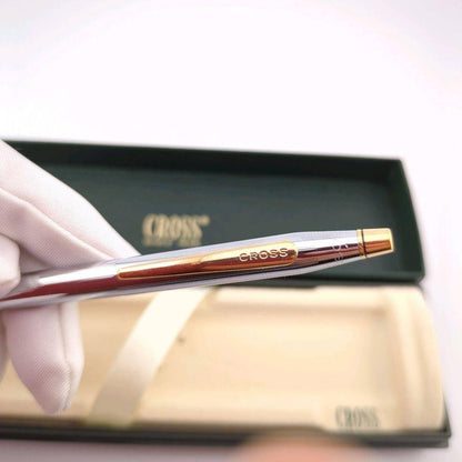 CROSS Silver Gold Ballpoint Pen with Case - Authentic Japanese Import